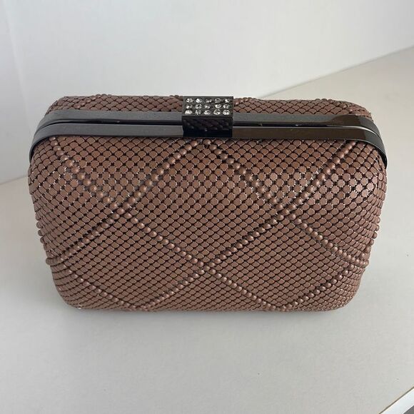 Nicole Miller Blush Pink Metal Mesh Chain Strap Structured Frame Evening Bag - Picture 11 of 12